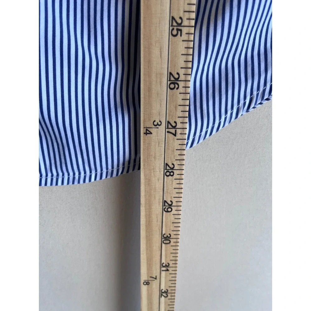 Banana Republic Mens Custom 078 Wash Shirt Tailored Slim Fit Blue White Stripe L